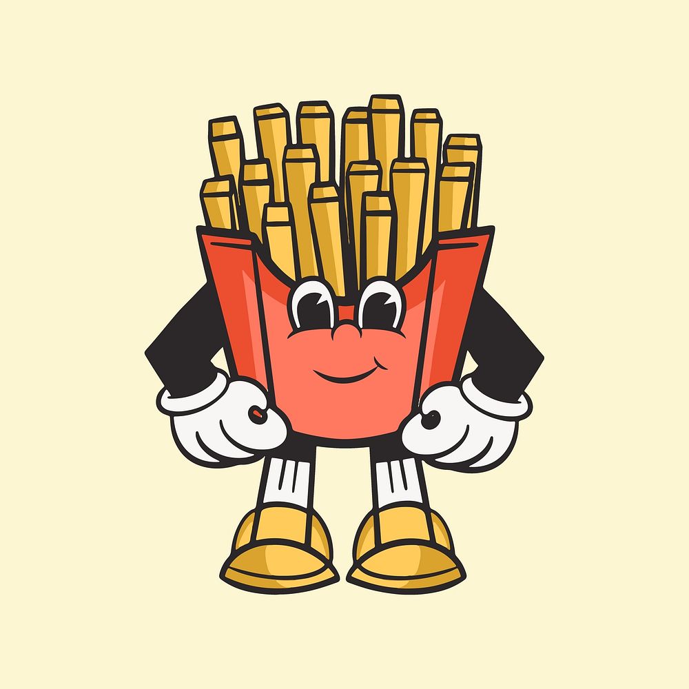 Fries character, colorful retro illustration