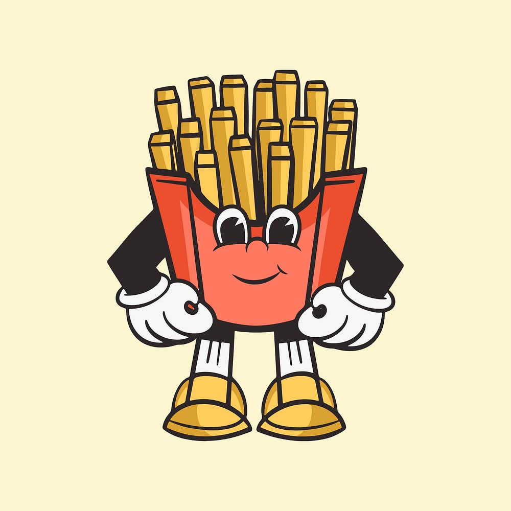 Fries character, colorful retro illustration psd