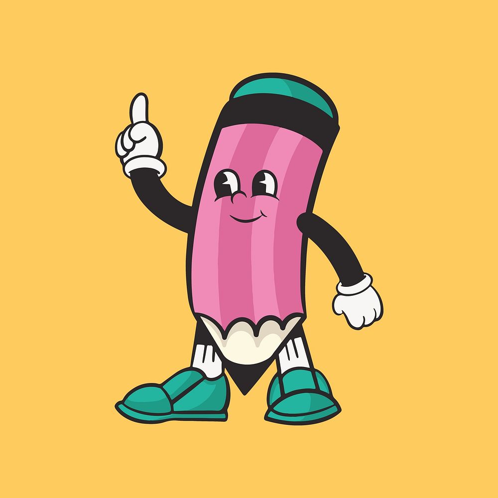 Pencil character, colorful retro illustration