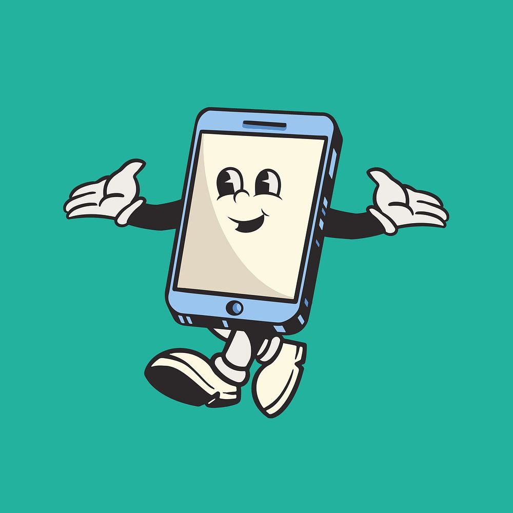 Phone character, colorful retro illustration