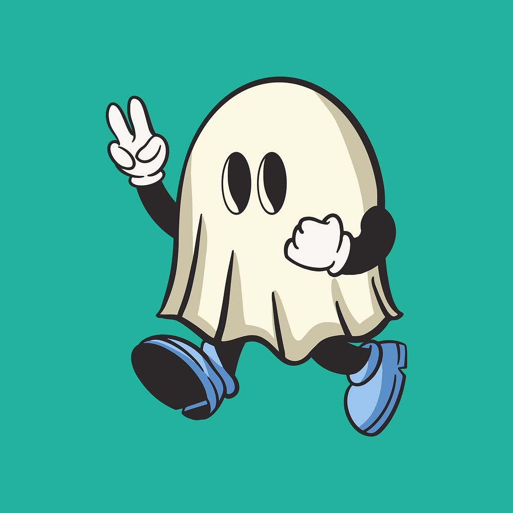 Ghost character, colorful retro illustration