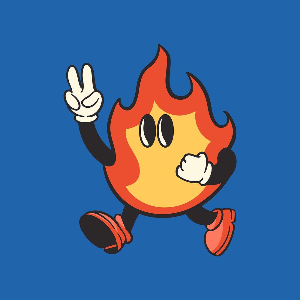 Fire character, colorful retro illustration