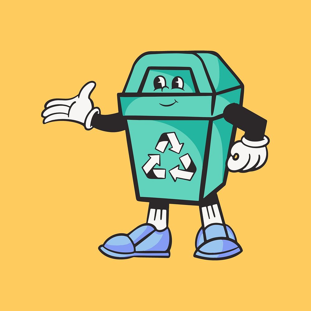 Trash can, colorful retro illustration