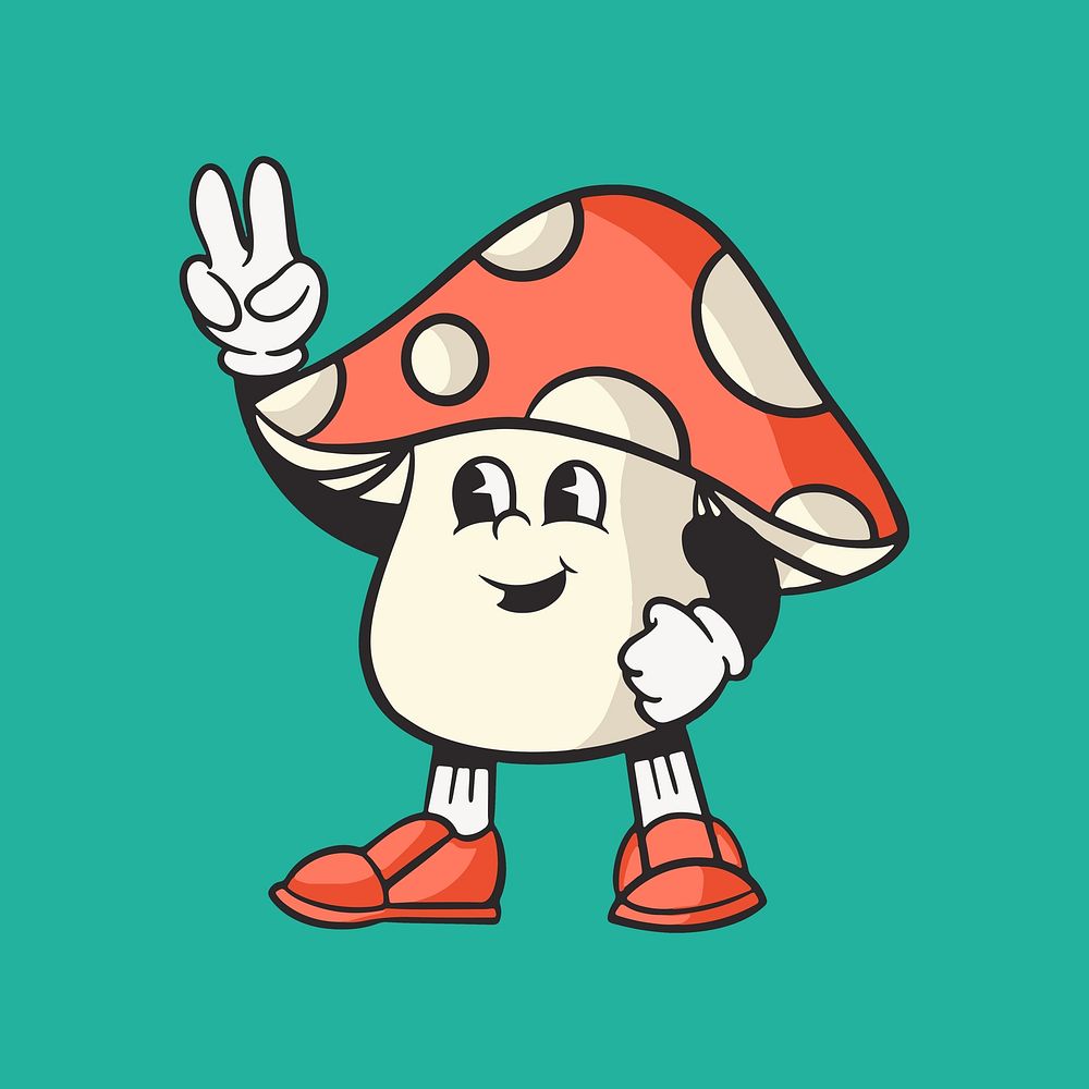 Mushroom character, colorful retro illustration vector