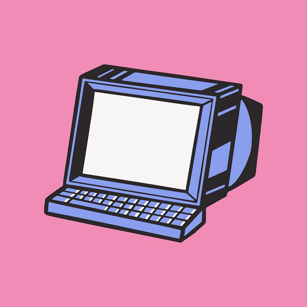 Colorful desktop computer retro illustration