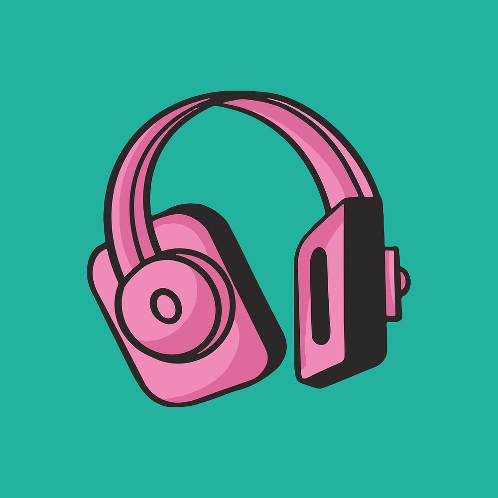 Colorful music headphones retro illustration