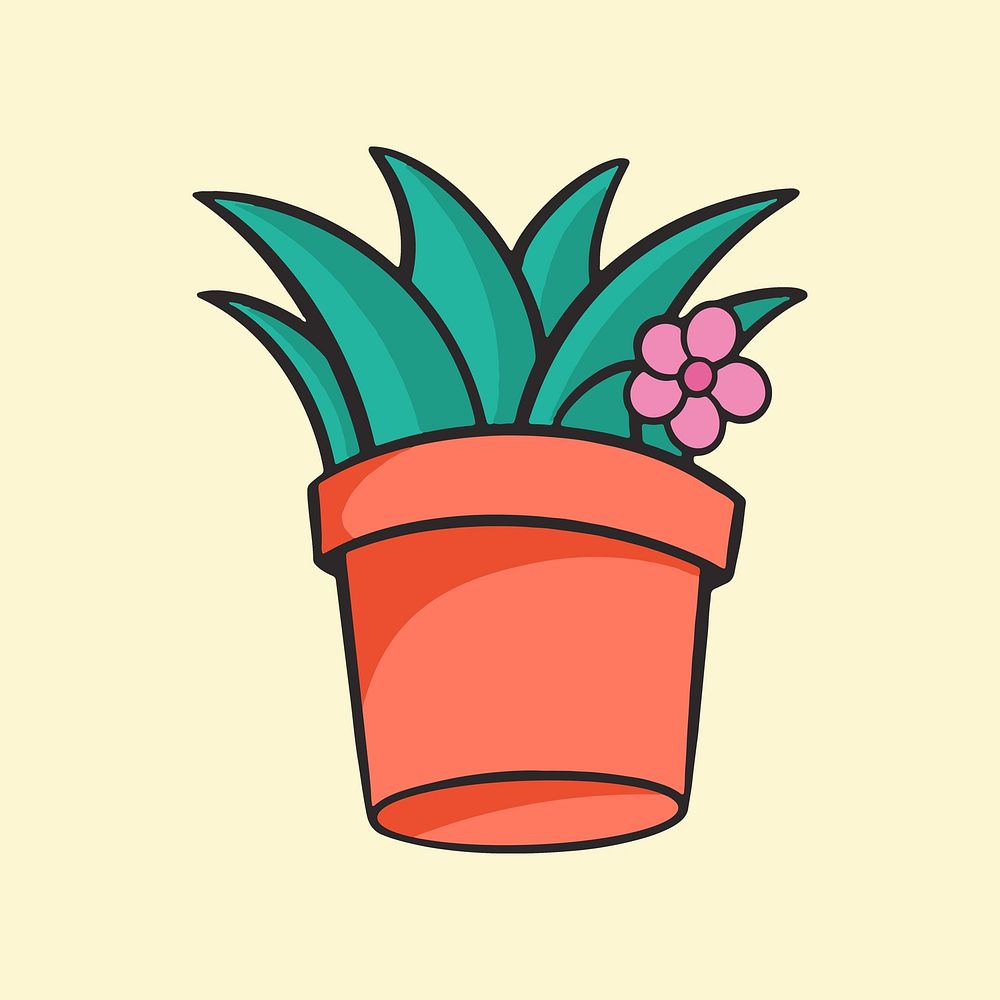 Colorful potted plant retro element vector