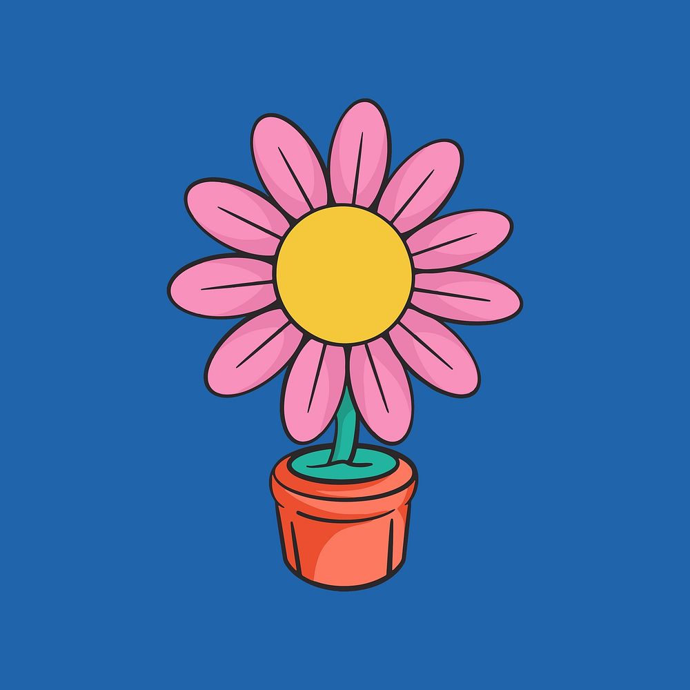 Colorful flower pot retro illustration
