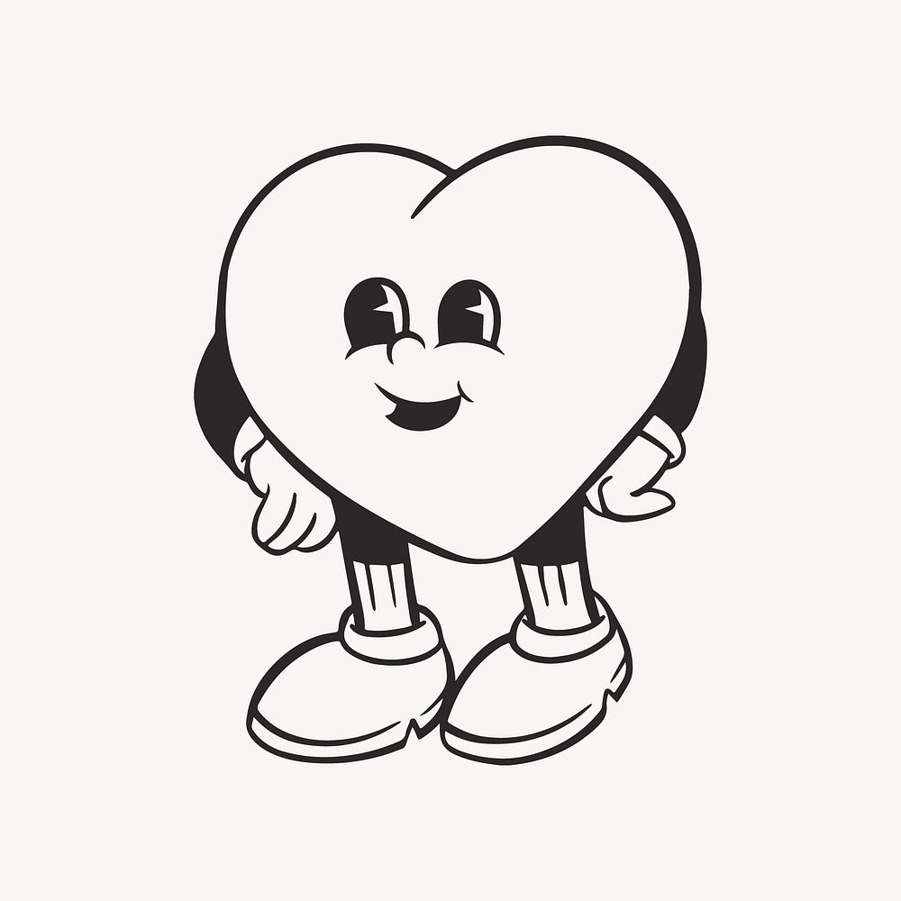 Heart character, retro line illustration