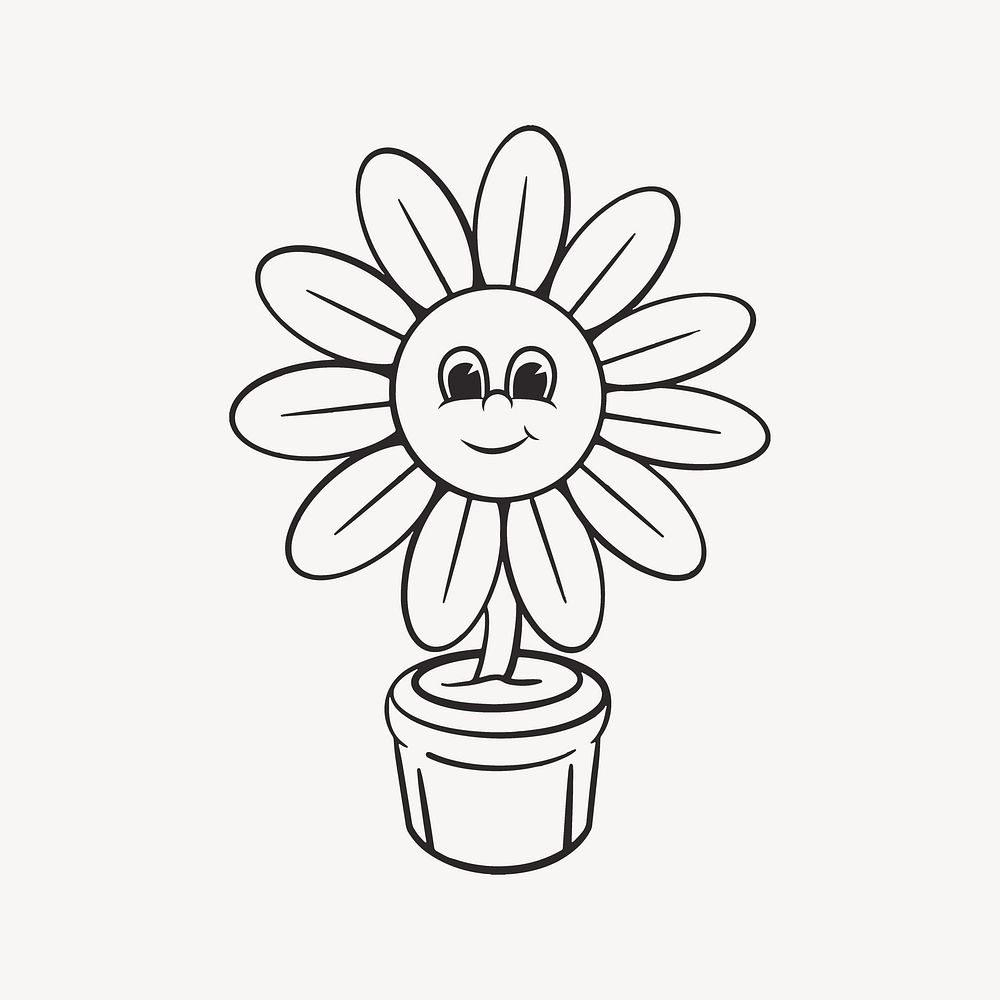 Flower character, retro line illustration vector
