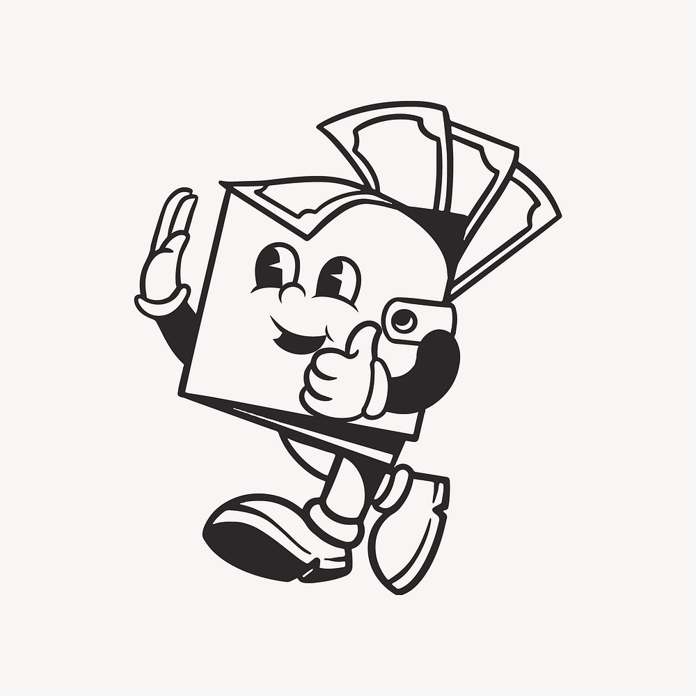 Money character, retro line illustration vector