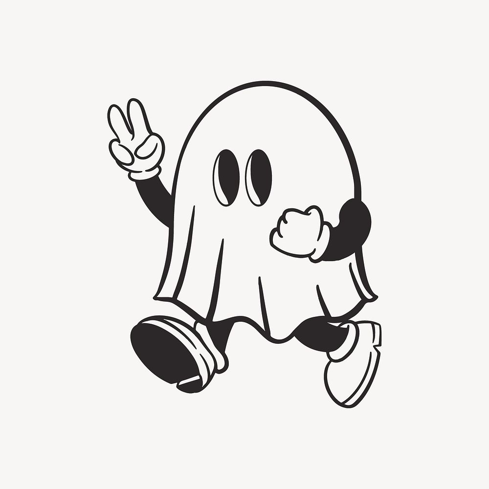 Cute ghost, retro line illustration vector