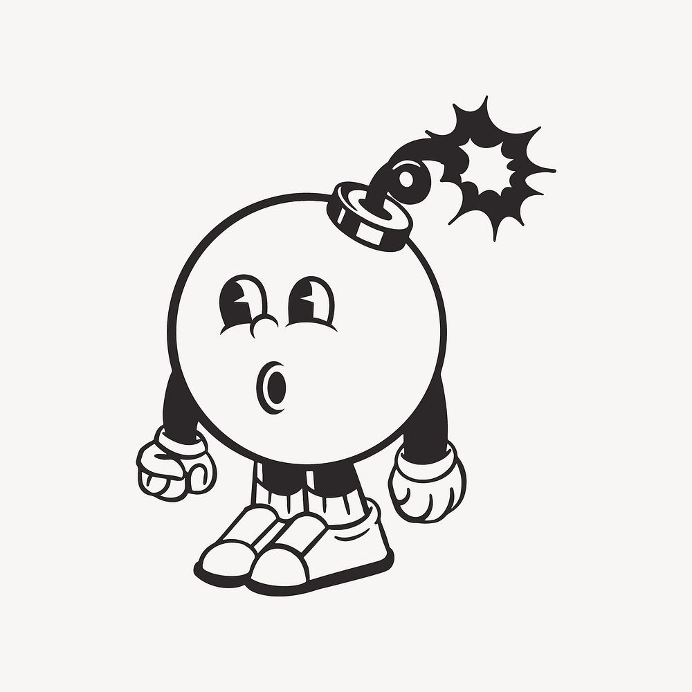Bomb character, retro line illustration vector