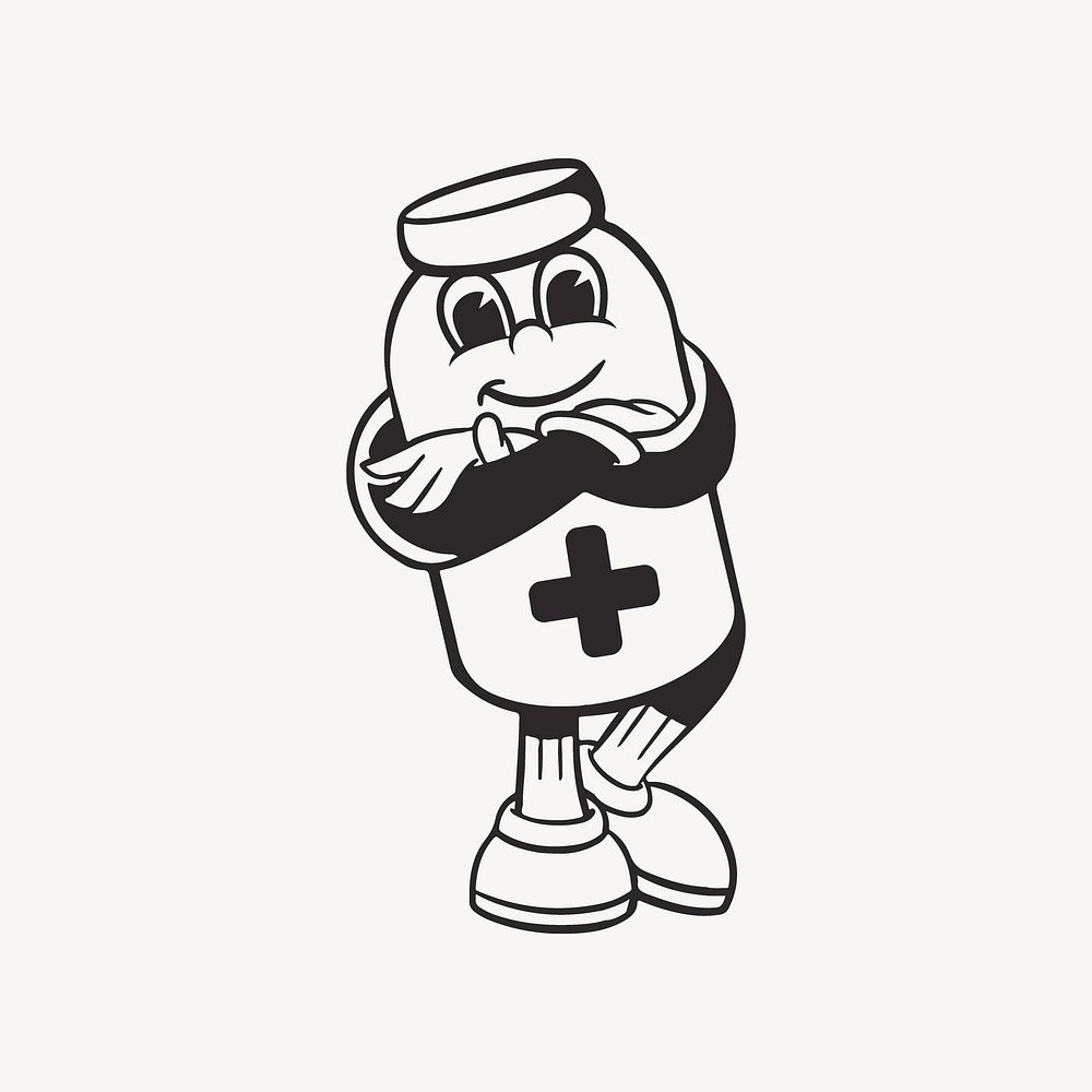 Medicine character, retro line illustration vector