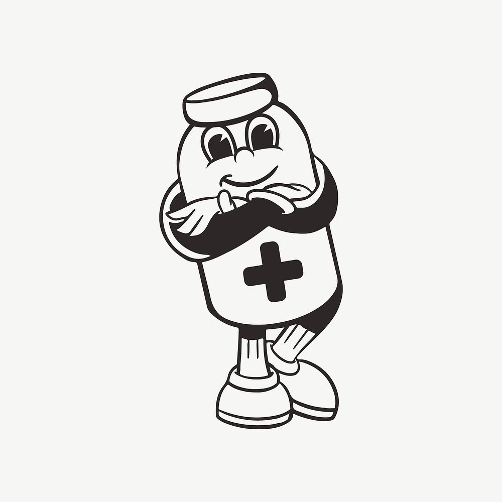 Medicine character, retro line illustration psd