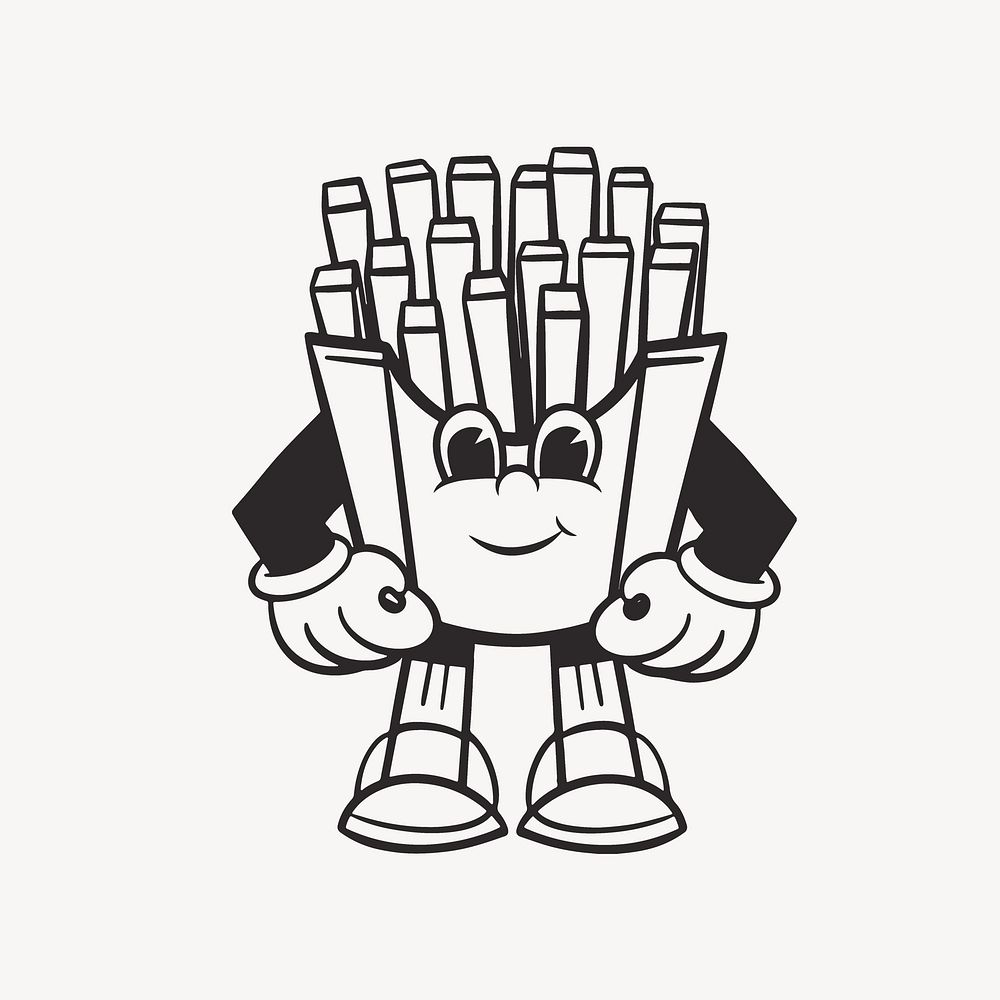 Fries character, retro line illustration