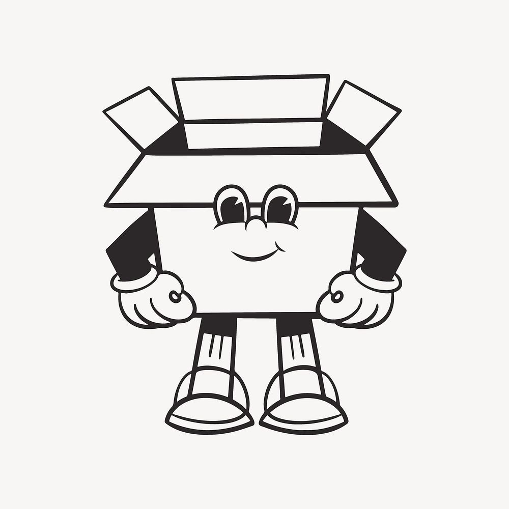 Box character, retro line illustration