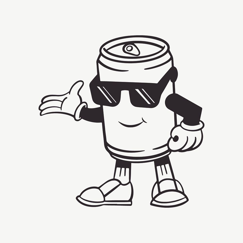Can character, retro line illustration psd