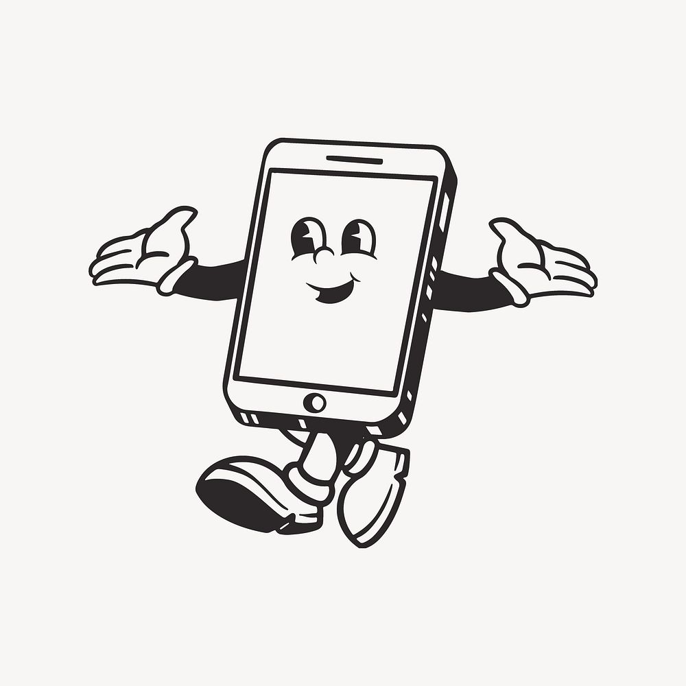 Phone character, retro line illustration