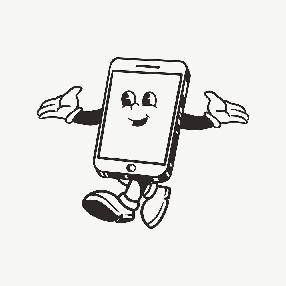 Phone character, retro line illustration psd