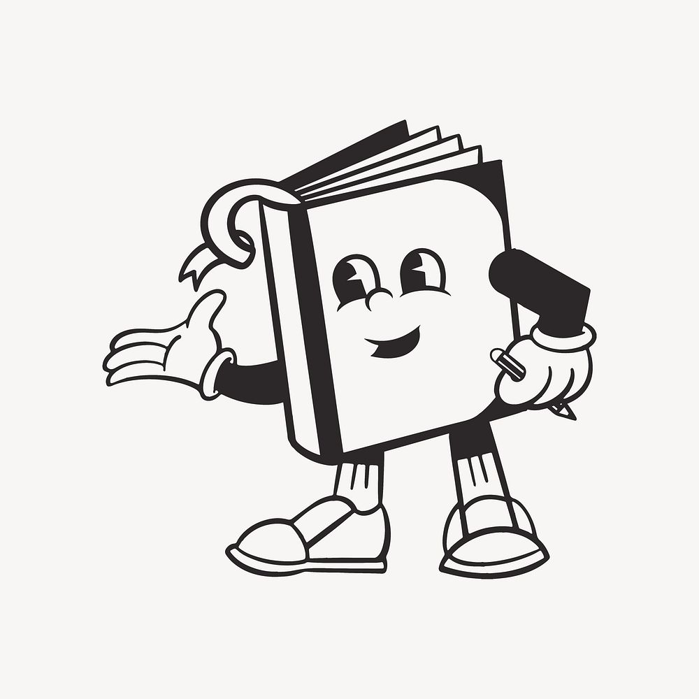 Book character, retro line illustration