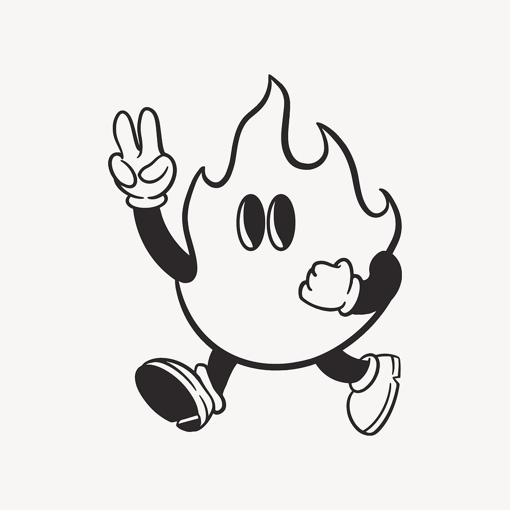Flame character, retro line illustration