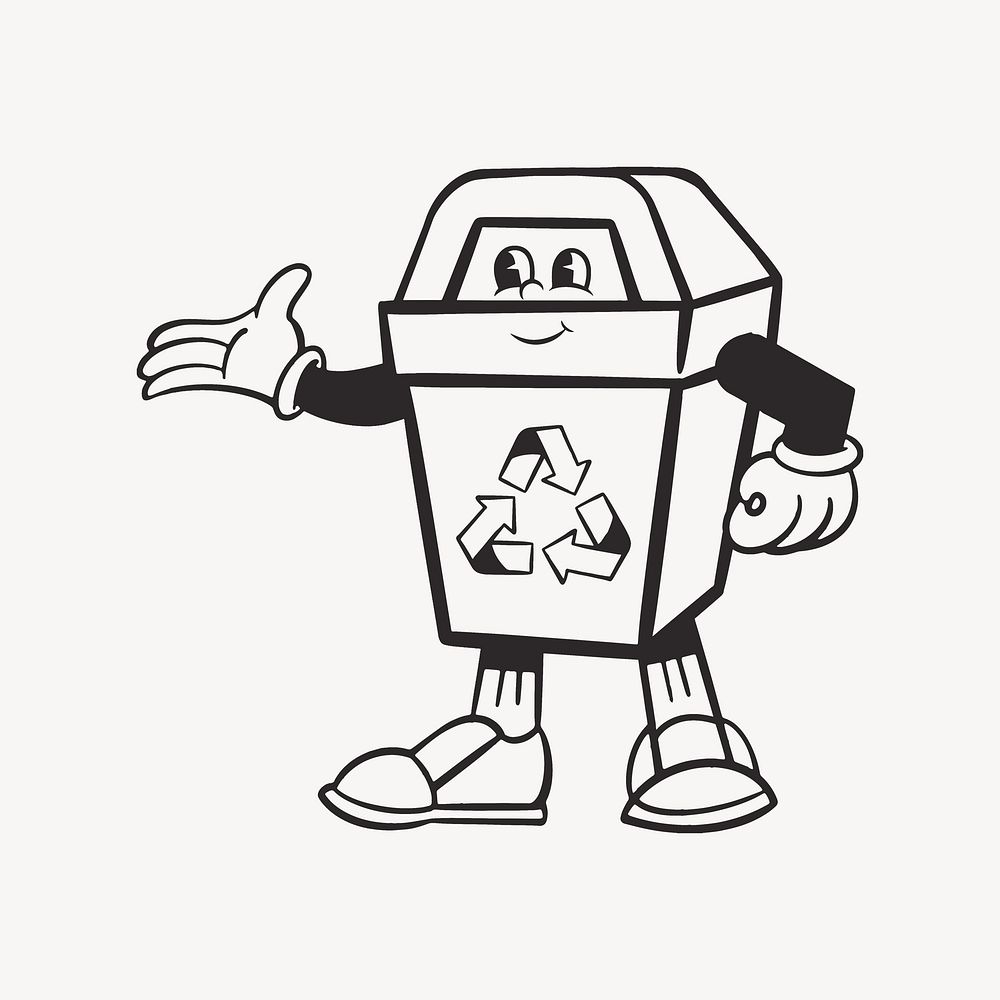 Recycle character, retro line illustration