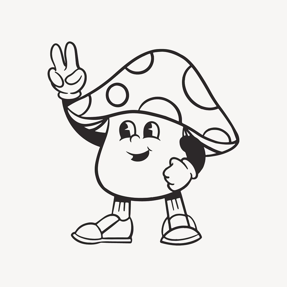 Mushroom character, retro line illustration