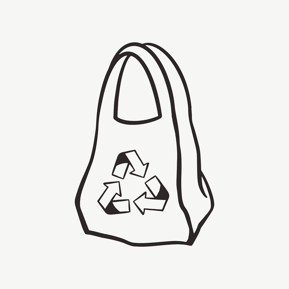 Recycle bag retro line illustration, design element psd