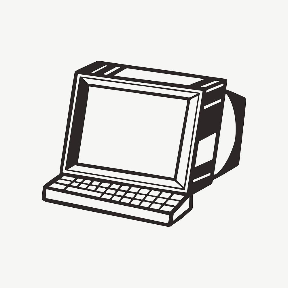 Computer desktop retro line illustration, design element psd