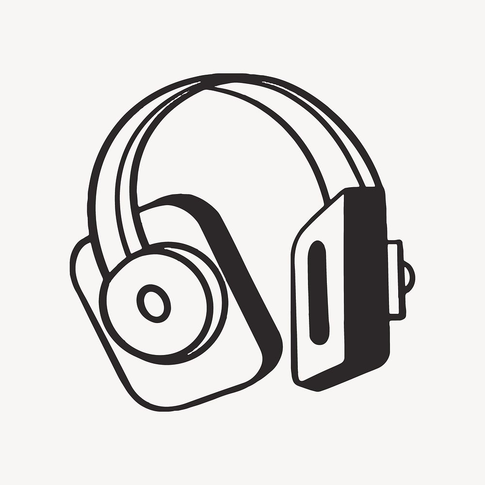 Music headphone retro line illustration