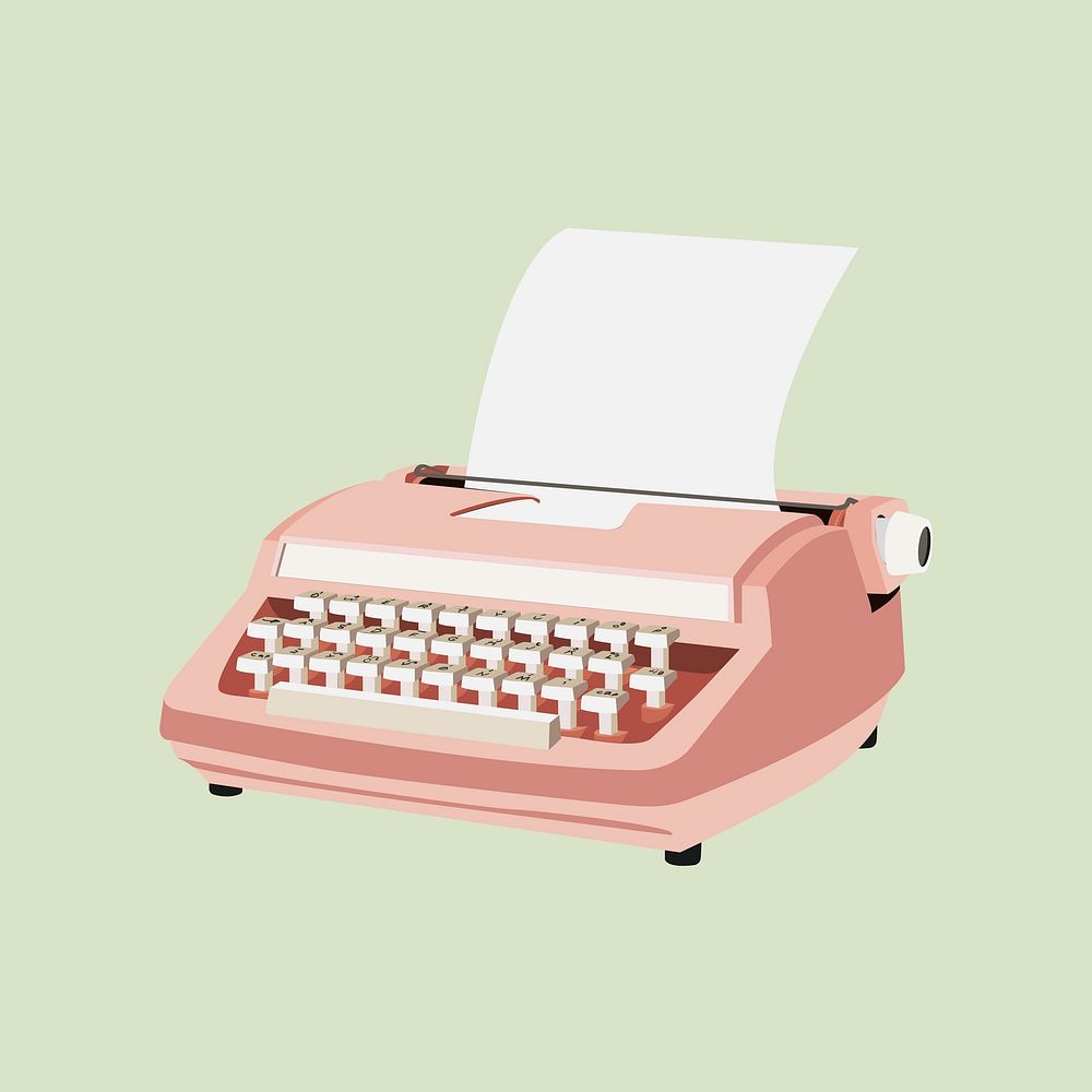 Retro pink typewriter, aesthetic illustration vector