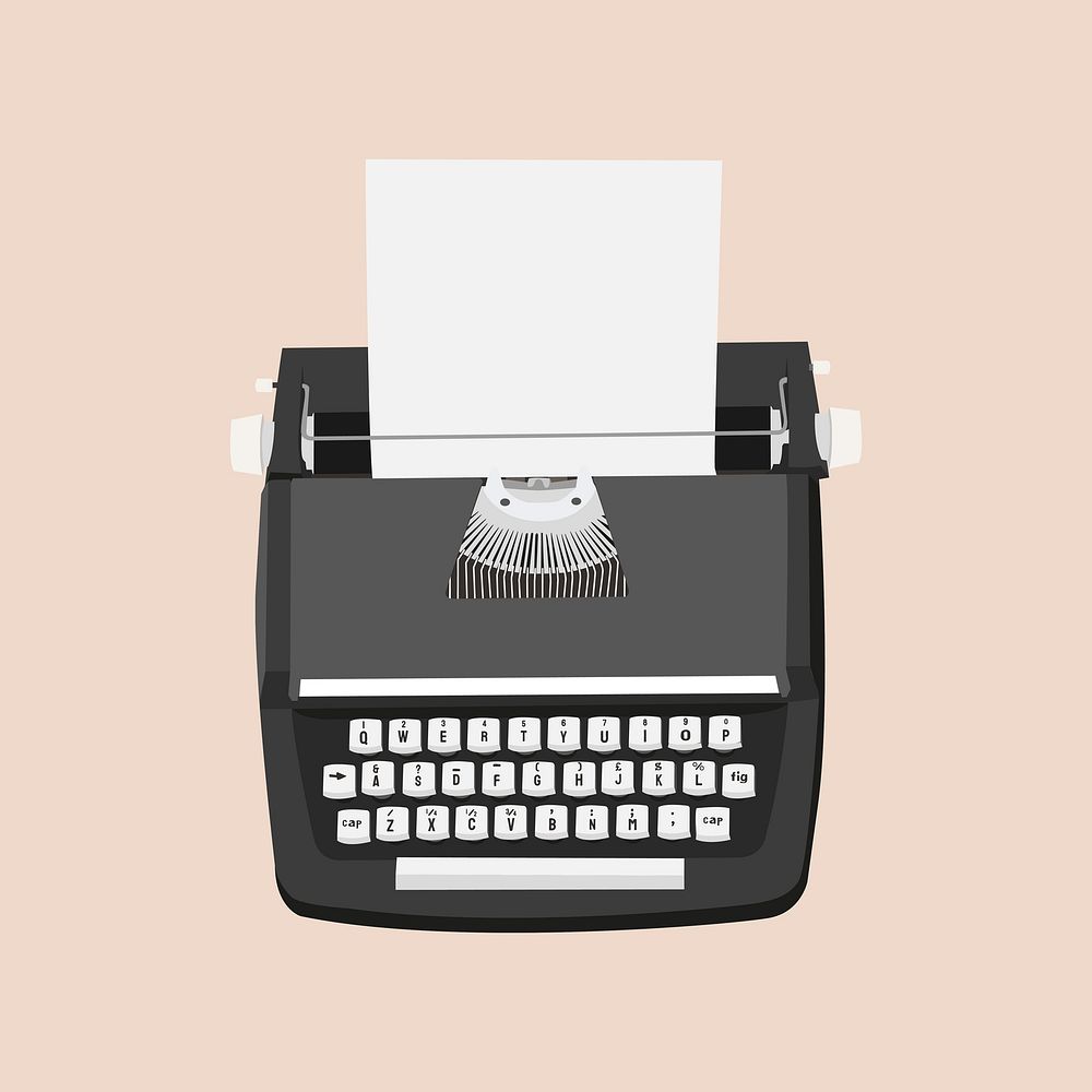 Retro black typewriter, aesthetic illustration 