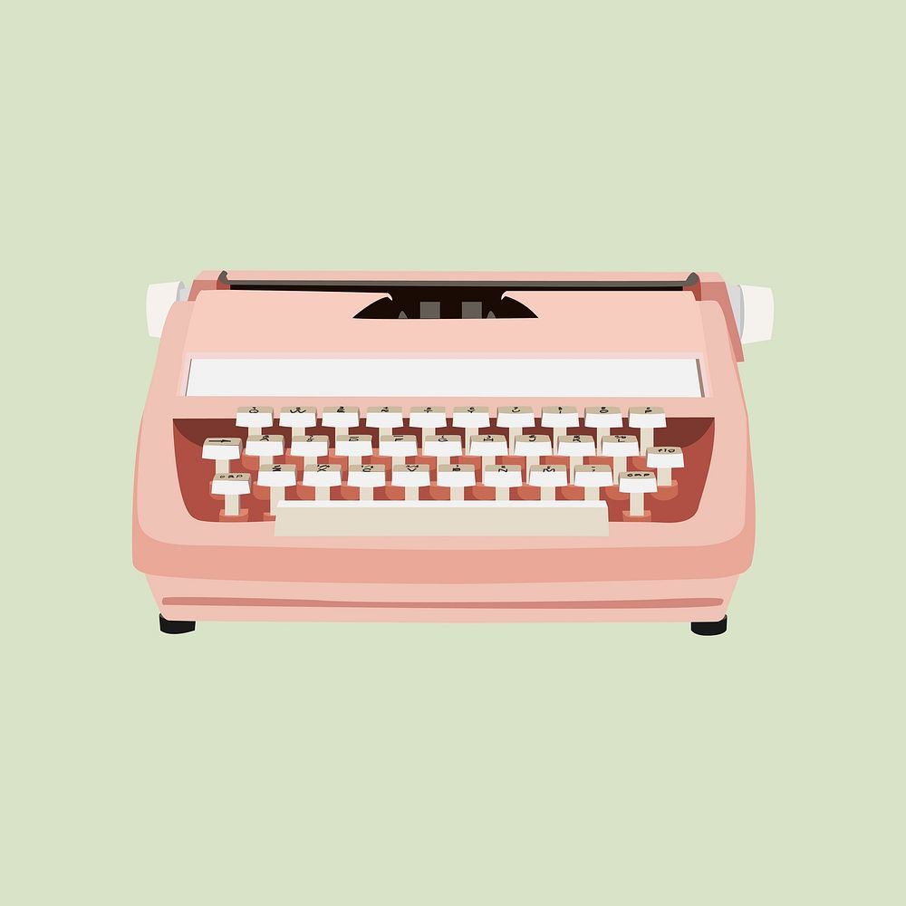 Retro pink typewriter, aesthetic illustration