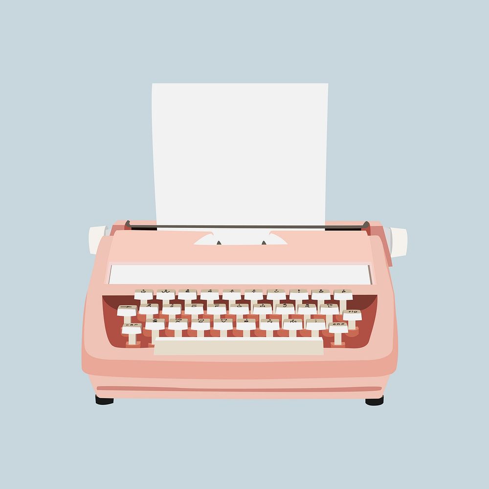 Retro pink typewriter, aesthetic illustration vector