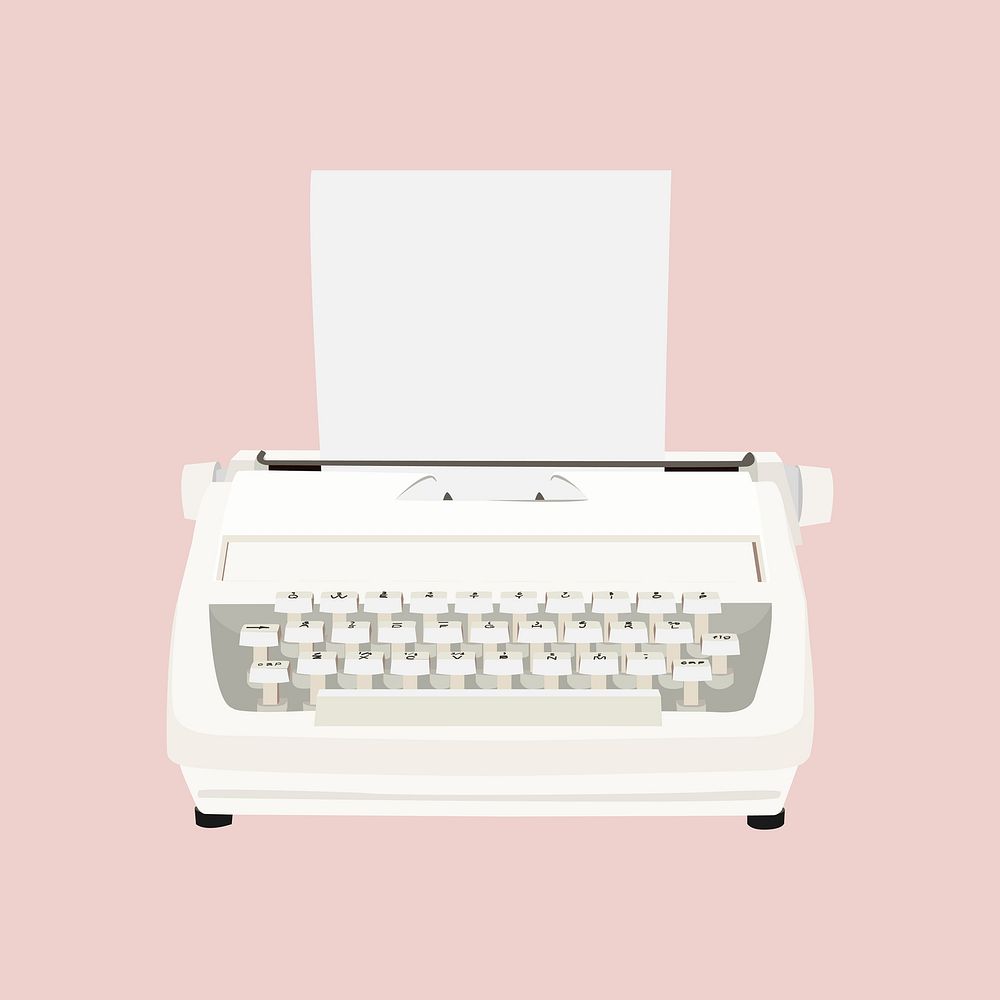 Retro white typewriter,  aesthetic illustration 