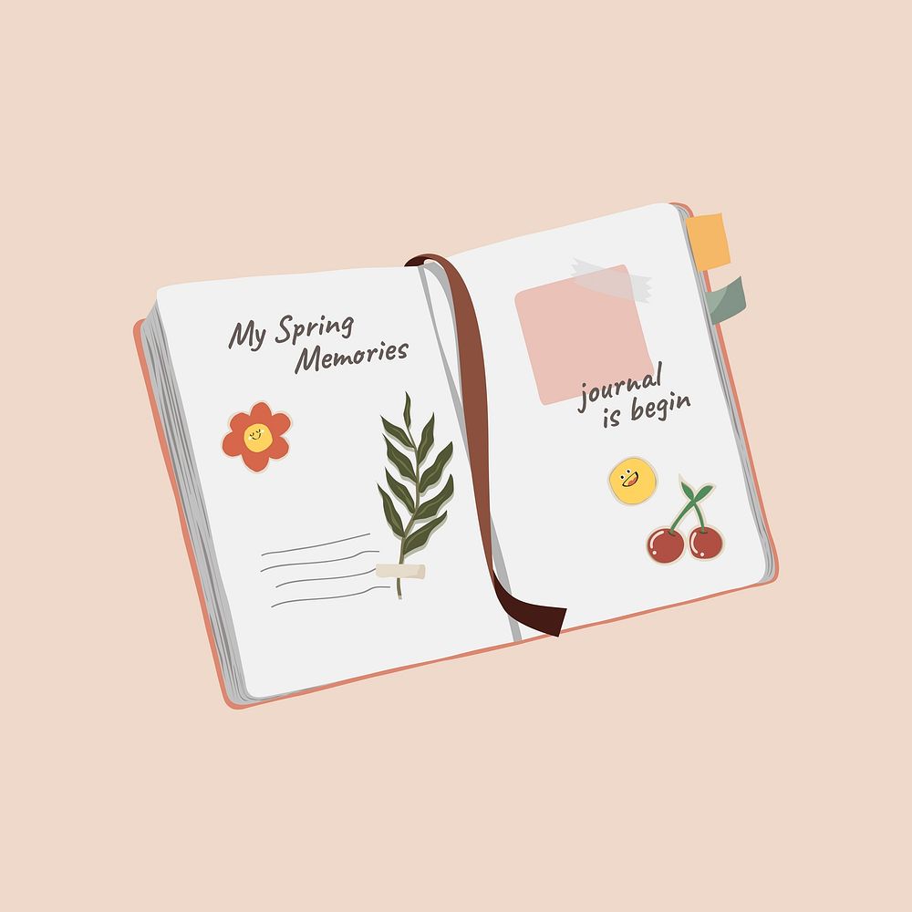 Personal journal book, cute stationery illustration psd