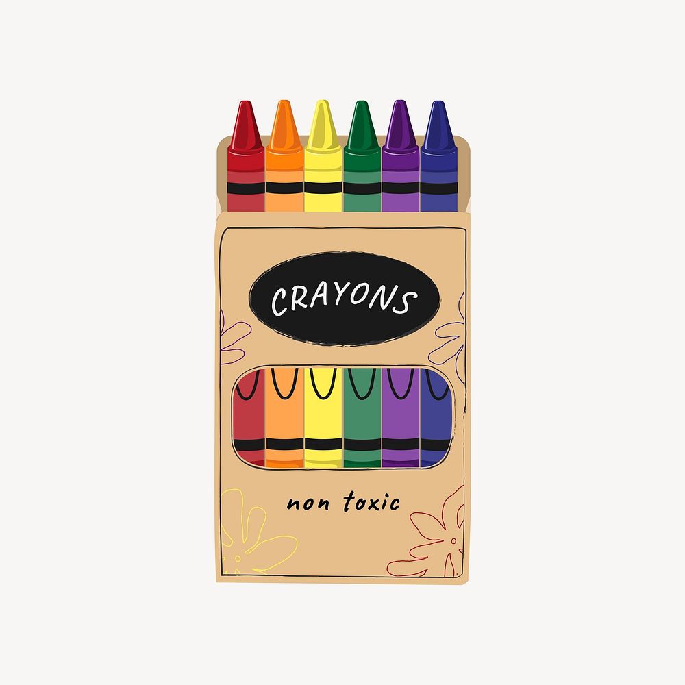 Crayons box, cute stationery illustration
