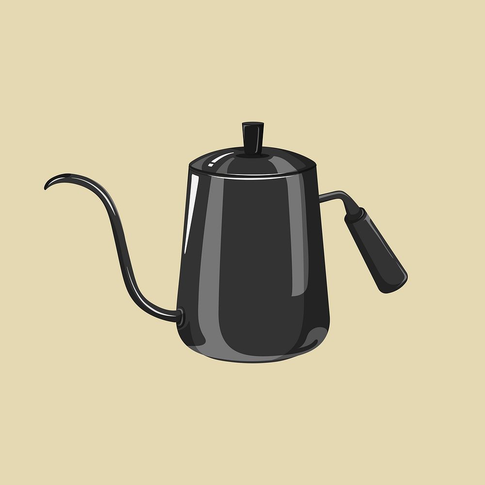 Black coffee kettle, kitchenware illustration  vector