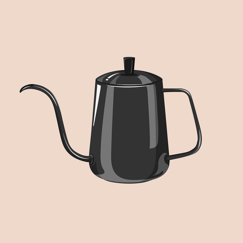 Black coffee kettle, kitchenware illustration 