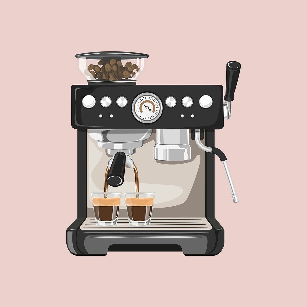 Coffee maker, cute machine illustration psd