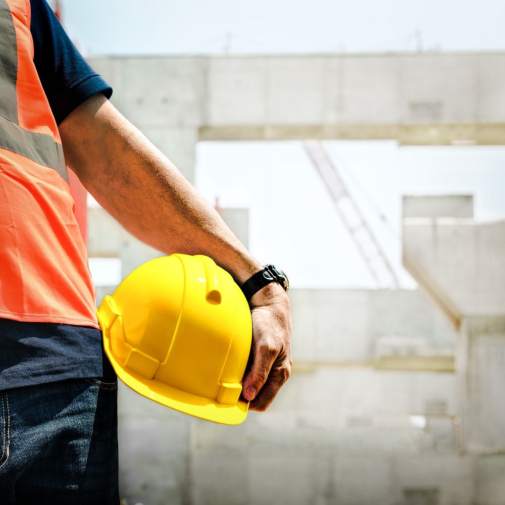 Safety helmet & vest, construction PPE