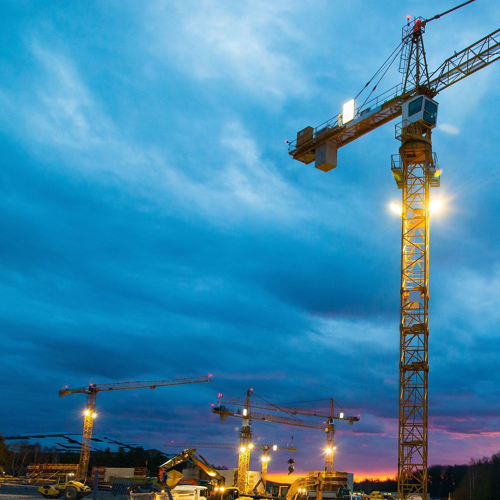 Construction tower, blue background