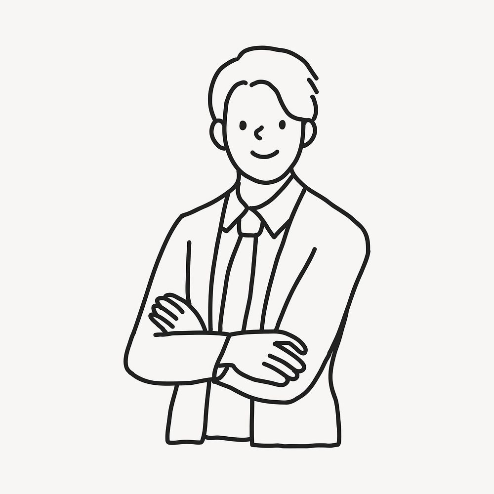 Well dressed confident businessman portrait line drawing collage element vector