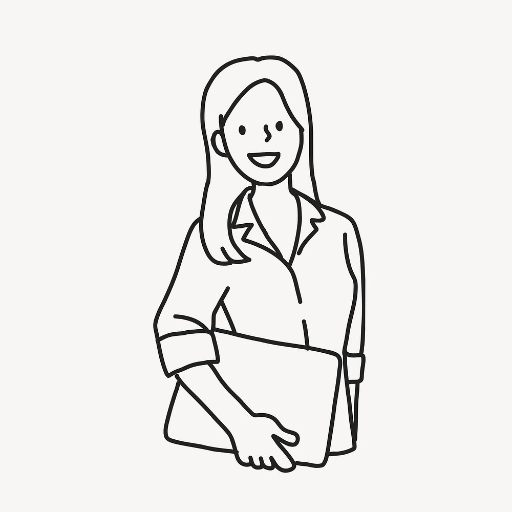 Female office worker holding file flat line vector