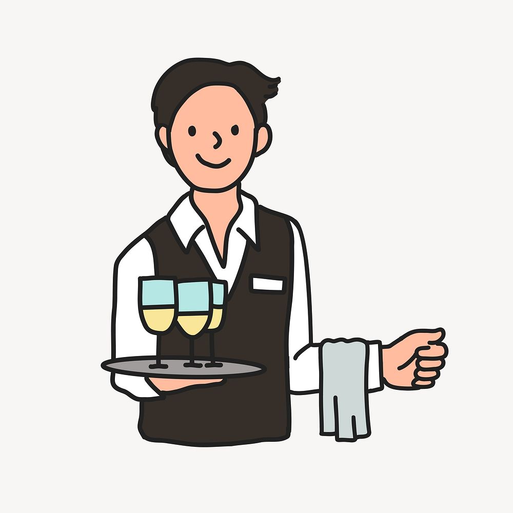 Waiter serving drinks collage element vector