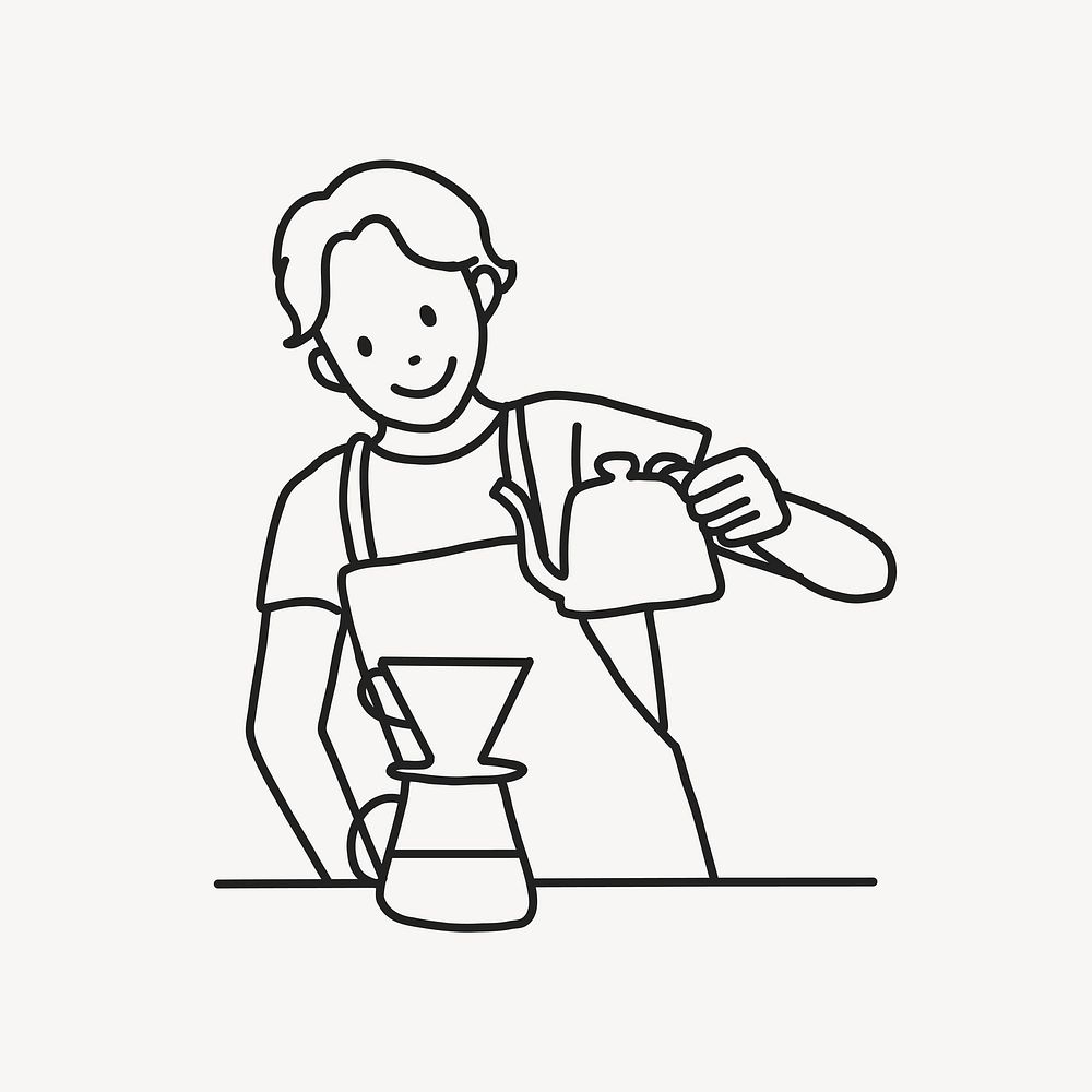 Barista preparing manual drip coffee line drawing vector