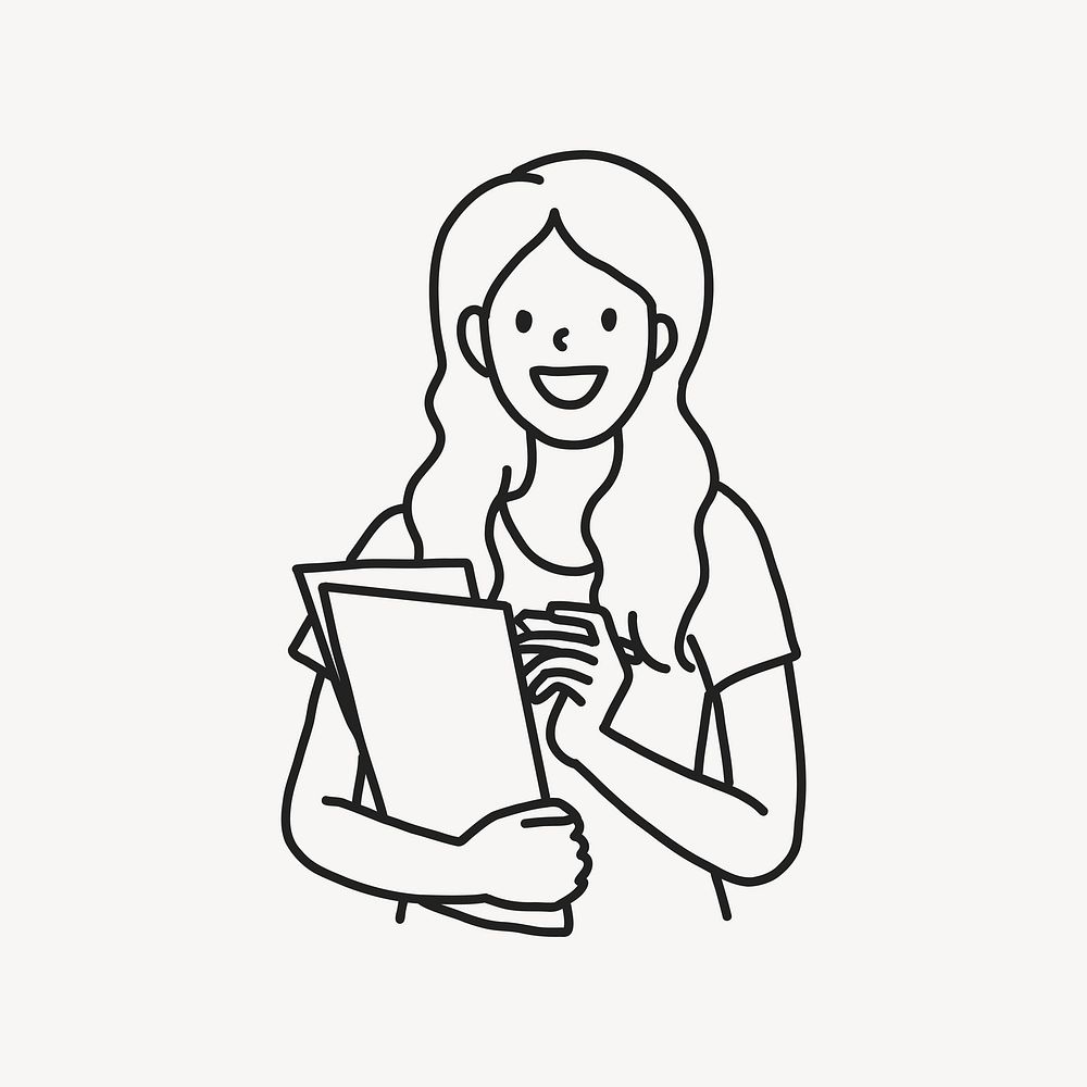 Young woman office employee portrait line drawing vector