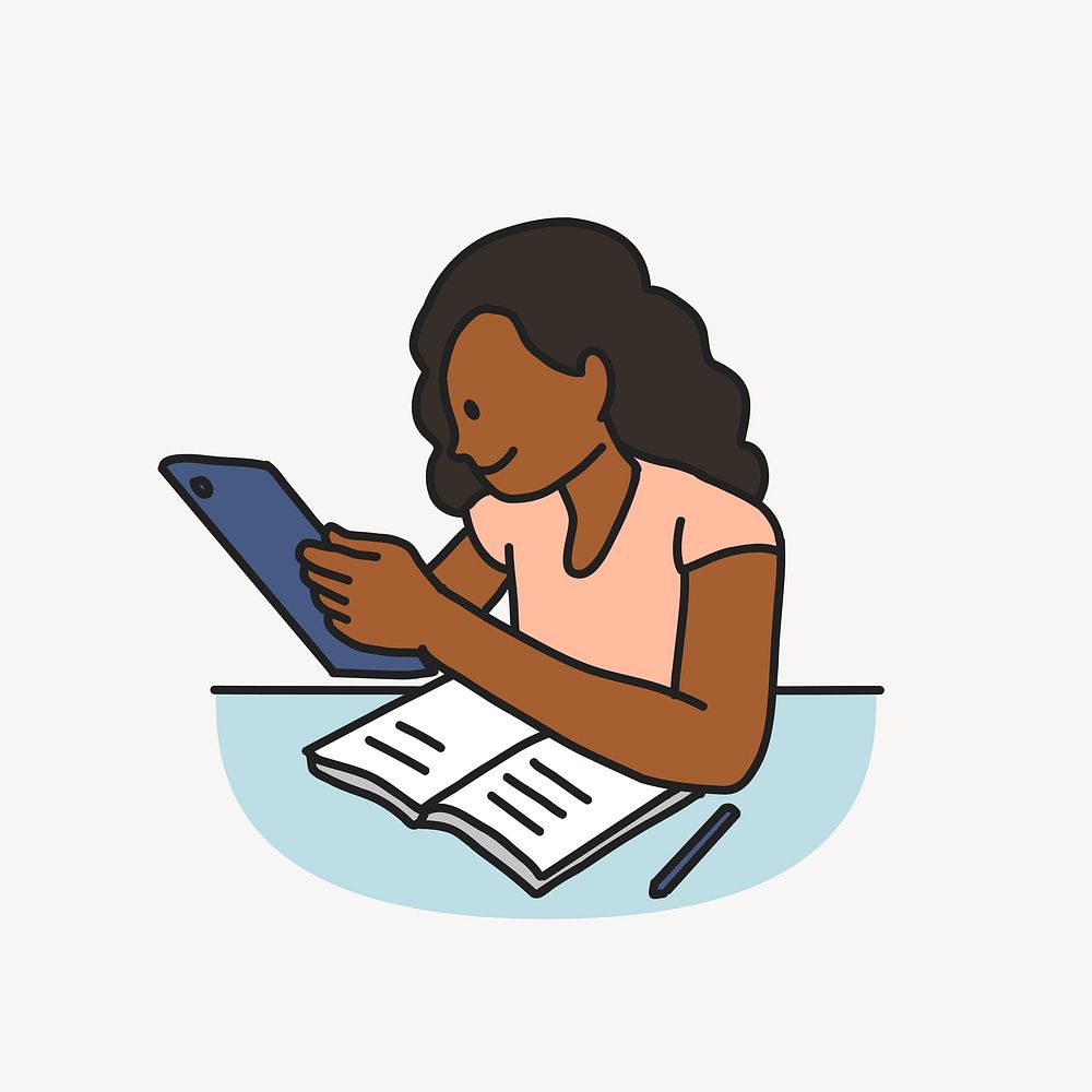 Girl studying on tablet vector