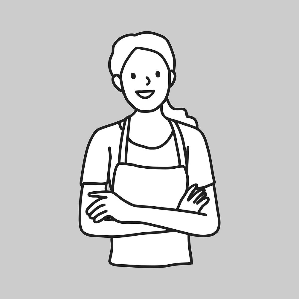 Smiling young female cafe worker line art vector